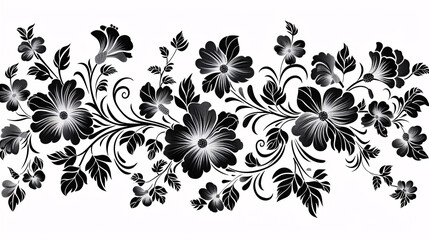 Wall Mural - Decorative floral pattern in black silhouette, on white background