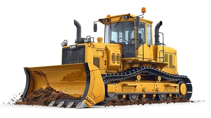 Detailed bulldozer with extended ripper, isolated on white, construction equipment