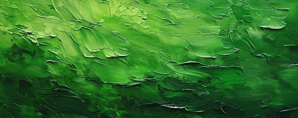 Wall Mural - Closeup of abstract rough colorful neon green colors art painting texture background wallpaper with oil or acrylic brushstroke waves, pallet knife paint on canvas. Generative AI