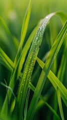 Sticker - Macro Close-Up of Insects on Vibrant Fresh Green Grass Blades