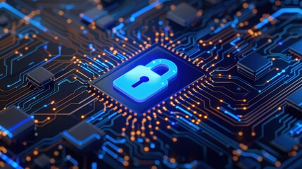 A padlock overlaid on an electronic circuit, representing secure digital networks.
