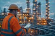 © Valentin - Industrial Worker Using Digital Tablet at Oil Refinery Plant During Dusk