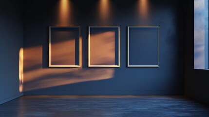 Contemporary Art Gallery with Empty Frames Under Warm Lighting