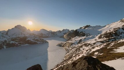 Wall Mural - Aerial view of Lofoten Islands beautiful landscape during winter