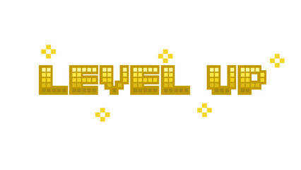 Aufkleber - LEVEL UP on white  background .pixel art .8 bit game.retro game. for game assets in vector illustrations.	