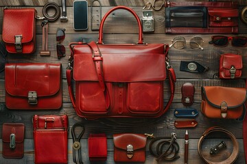 Canvas Print - Stylish Red Leather Accessories Collection