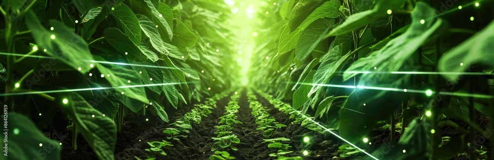 Soybean field with digital technology for crop management background ...