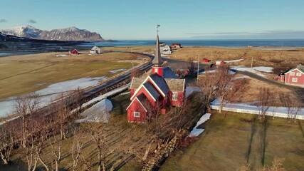 Wall Mural - Aerial view of Lofoten Islands beautiful landscape during winter