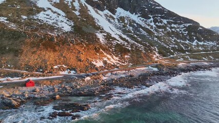 Wall Mural - Aerial view of Lofoten Islands beautiful landscape during winter