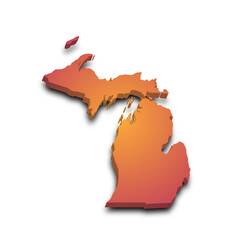 3d Map of Michigan state with color. United State of America, US, United State