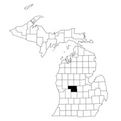 Map of montcalm County in Michigan state on white background. single County map highlighted by black colour on Michigan map. UNITED STATES, US