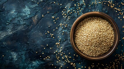 Bowl of Quinoa Seeds on a Dark Textured Background