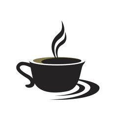 Silhouette of simple isometric coffee cup with saucer