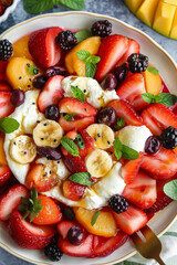 Wall Mural - A fruit salad with strawberries, bananas, and blueberries