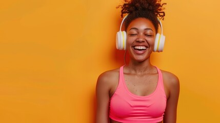 Canvas Print - The woman wearing headphones