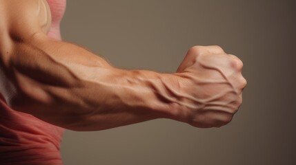 Aufkleber - A photorealistic 3D close-up of a biceps muscle inflamed after an intense workout.