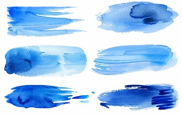 Poster - On watercolor paper, blue abstract brushed strokes are painted in ink. Flat strokes.