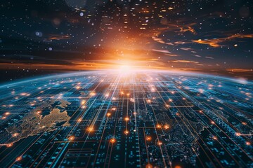 Poster - using internet technology and global network connection for business concept. cryptocurrency, blockc