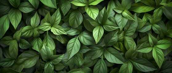 Wall Mural - A close up of green leaves with a lush green background