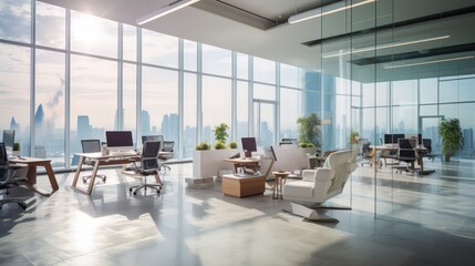 Sticker - Modern Office Space with City Skyline View