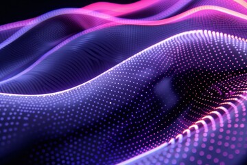 Poster - an abstract dot point connects with a gradient line and an intricate wave line, illustrating the con