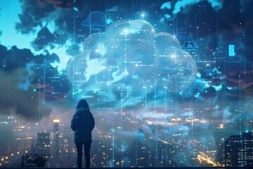 Poster - Business organization, finance, marketing, platform development, cyber security, and artificial intelligence used for digital transformation are some of the elements of digital transformation.