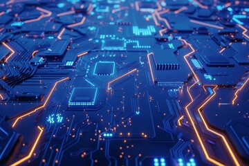 Poster - The concept of a chipset is illustrated with abstract lines on a blue background.