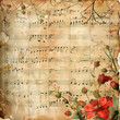 © photalinka - Vintage music sheet background, sepia tones, with floral decorations and copy space