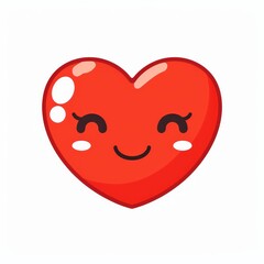 Poster - Heart emoji icon. Happy Valentine's Day. Cute face with eyes and smiling expression. Love sign symbol. Cartoon cute baby character. Hearts head. Greeting card. Flat White Background Vector.