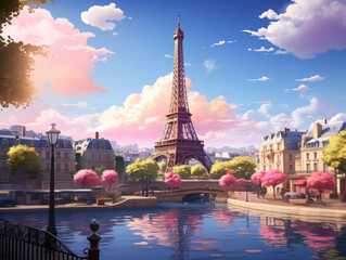 Wall Mural - Fantastic Low angle shot of the famous eifel tower at daytime in paris, france