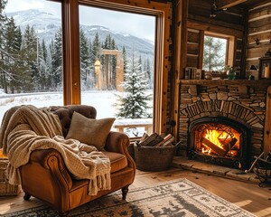 Wall Mural - a living room with a fire place and a couch