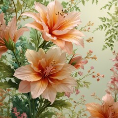 Wall Mural - Peach and Green Floral Background