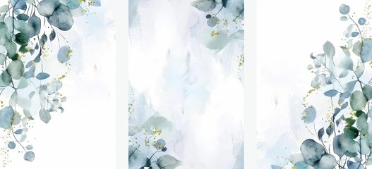 Wall Mural - Watercolor floral illustration set with bouquet, frame, border. White flowers, roses, and peonies with gold green leaf branches. Wedding invitations, wallpaper and fashion accessories. Eucalyptus