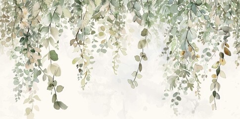 Wall Mural - Printed on wedding stationery, greetings, wallpaper, fashion, backgrounds, textures. Wildflowers. Watercolor seamless border illustration.