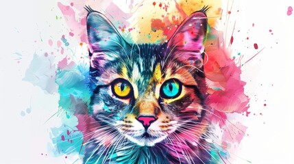 Wall Mural - Stunning watercolor cat illustration. Art collection of watercolor animals, art cat. Available in stock.