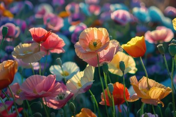 Wall Mural - Beautiful spring summer bright natural background with colorful dandelion flowers close up.