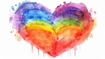 Heart in rainbow colors, abstract watercolor illustration