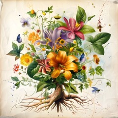 Poster - Vibrant Botanical Bouquet in Digital