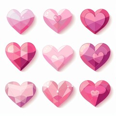 Poster - Icons set of pink hearts, with gradient pattern. Love greeting card. Decoration element. Square design. White background, isolated. Vector.