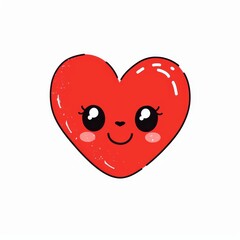 Wall Mural - A red heart emoji icon. Happy Valentine's Day. Cute face with eyes, smiling emotion. Love sign symbol. Cartoon baby character. Heart. Greeting card. Flat design White background modern illustration.