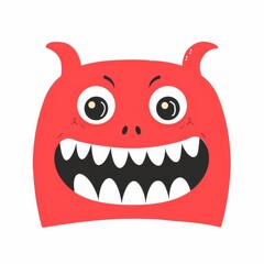 Poster - Face of a scary monster. Happy Halloween. Icon of a silhouetted face head with teeth and eyes. Cute cartoon kawaii scary funny character with fangs and teeth. White background. Flat design.