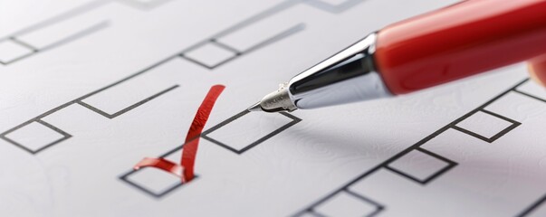 Person is checking a box on a paper form with a red pen