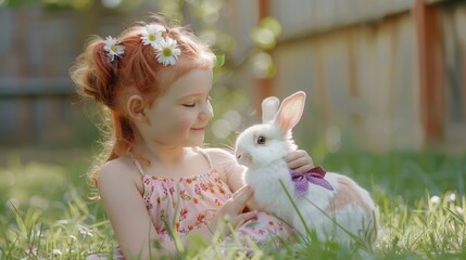 Poster - The girl with pet rabbit