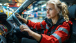 © JVLMediaUHD - A woman in a red jacket is driving a car