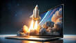 © Alon - Launching Space Rocket From Laptop Screen. Generative AI
