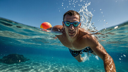 Wall Mural - Swimmer in crystal clear Mediterranean water.