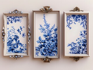Poster - Vibrant Abstract Floral Photo Frames with Intricate Botanical Elements and Ornamental Vintage Style