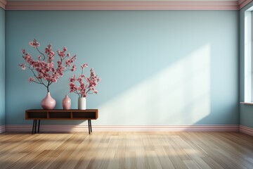 Wall Mural - Empty minimalist bedroom interior design with background fishbone floor, generative IA