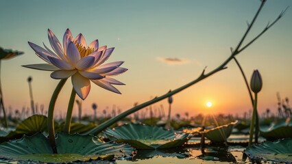 Wall Mural - Lotus Flower at Sunset.