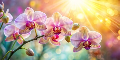 Wall Mural - Iridiscent and glowing orchid flowers shining in the sunlight, orchid, flowers, iridescent, glowing, vibrant, colorful